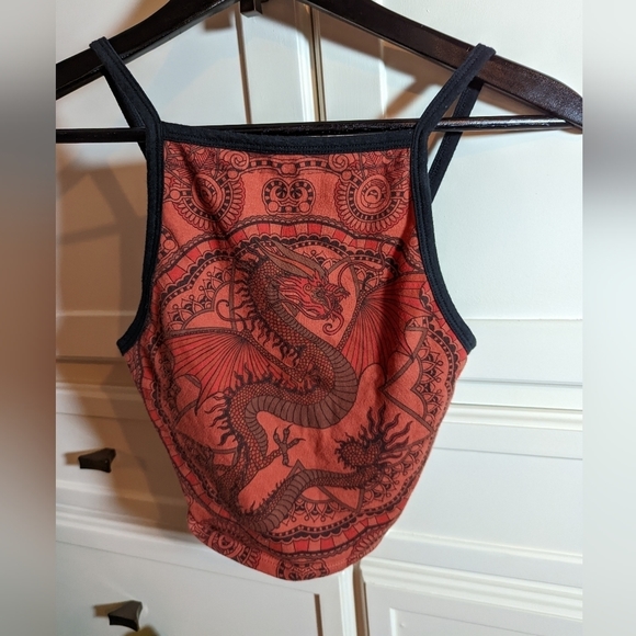 𝅺TRULY MADLY DEEPLY Dragon oriental halter cropped Cami tank - Picture 1 of 5